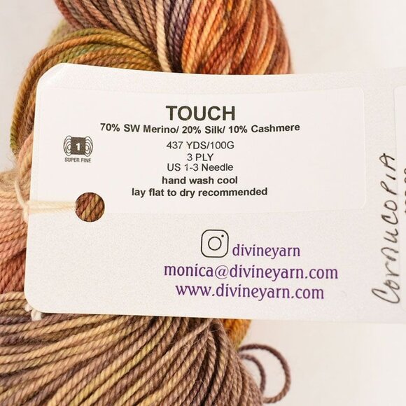 Divine Yarn Touch Merino Silk Cashmere 437 Yds Hand Dyed Cornucopia Colorway - Picture 3 of 3